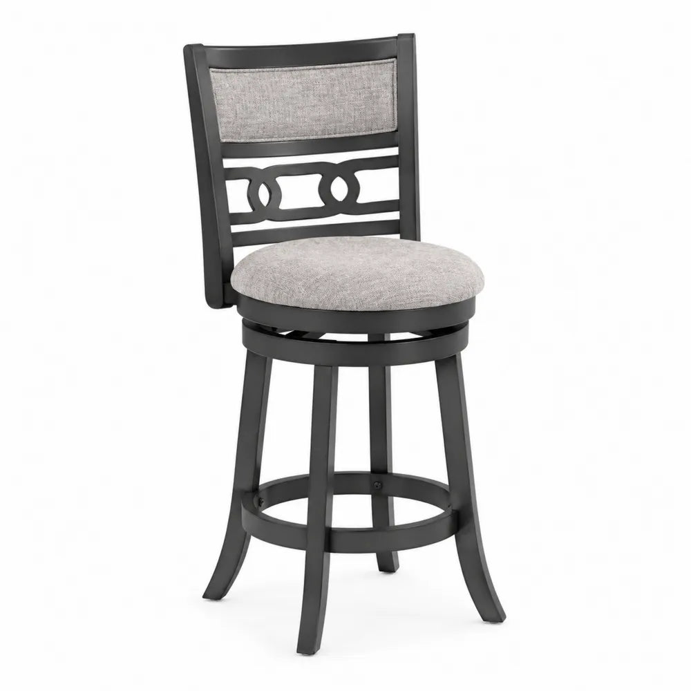Tabouret de bar pivotant en métal noir et polyester gris