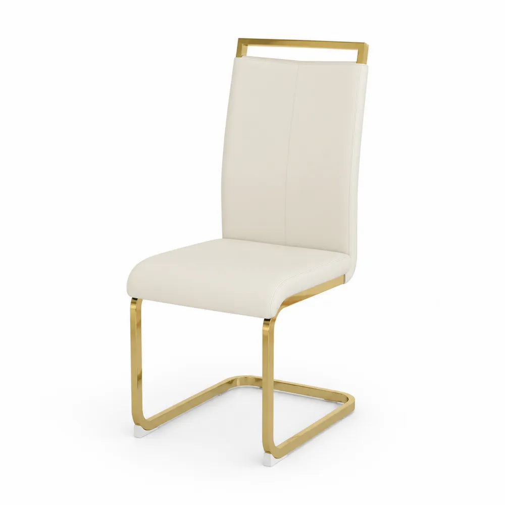 Chaise en cuir synthétique beige avec cadre en acier doré
