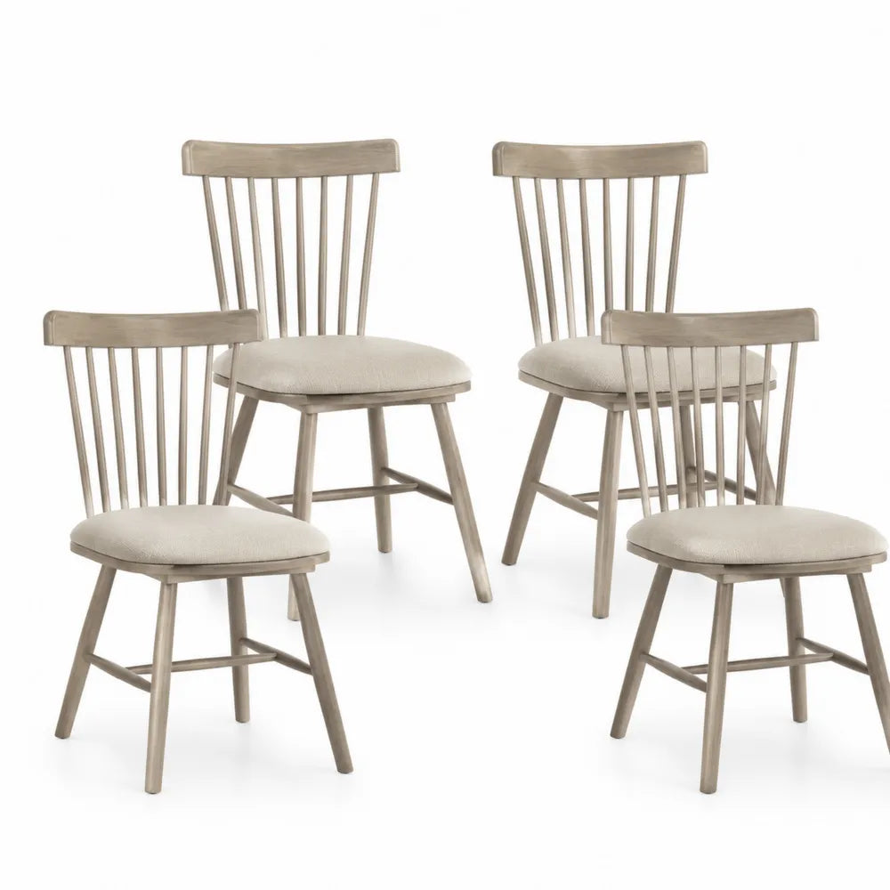 Lot de 4 chaises de salle à manger en bois gris et lin beige