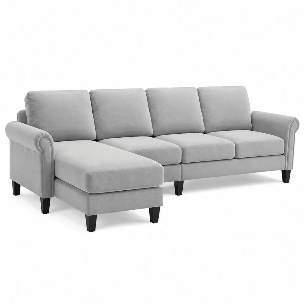 Canapé d'angle en tissu gris clair 4 places