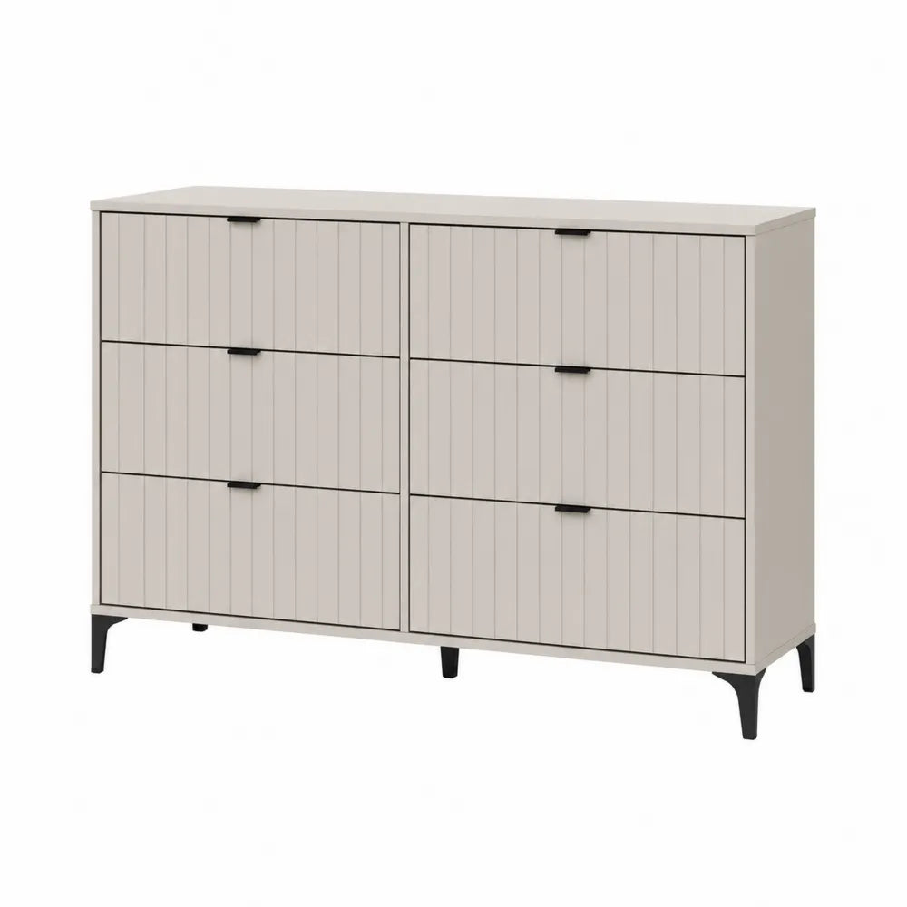 Commode 6 tiroirs en bois beige