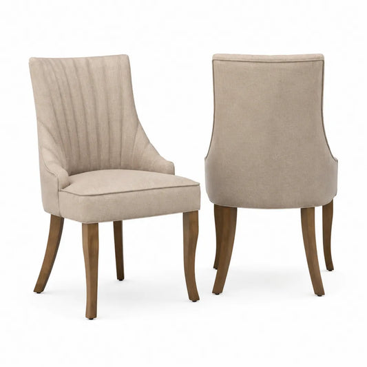 Chaises en tissu beige avec pieds en bois, lot de 2