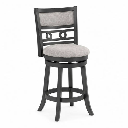 Tabouret de bar pivotant en métal noir et polyester gris