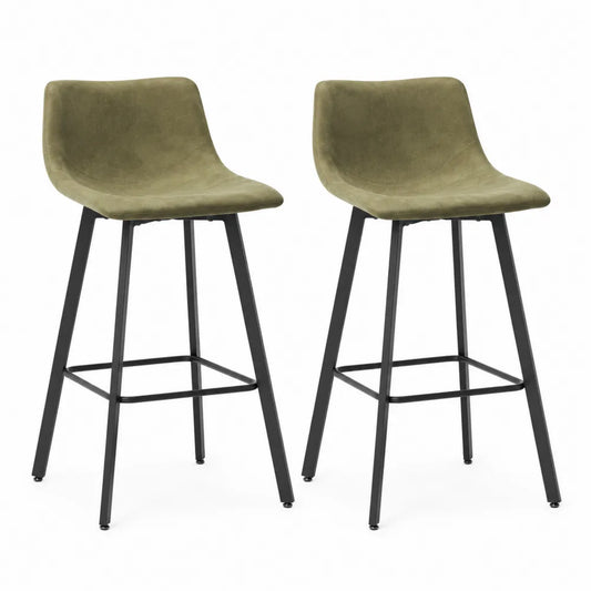Lot de 2 tabourets de bar en tissu kaki avec pieds en métal
