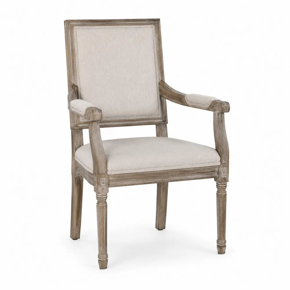 Chaise en bois avec accoudoirs en tissu polyester beige