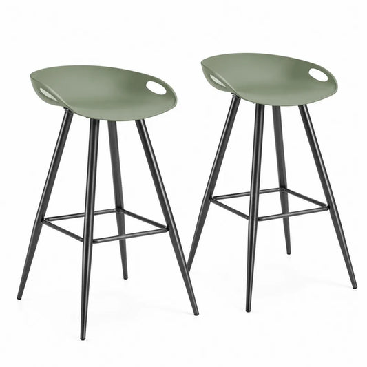 Ensemble de 2 tabourets de bar en plastique vert kaki et métal noir hauteur 65 cm
