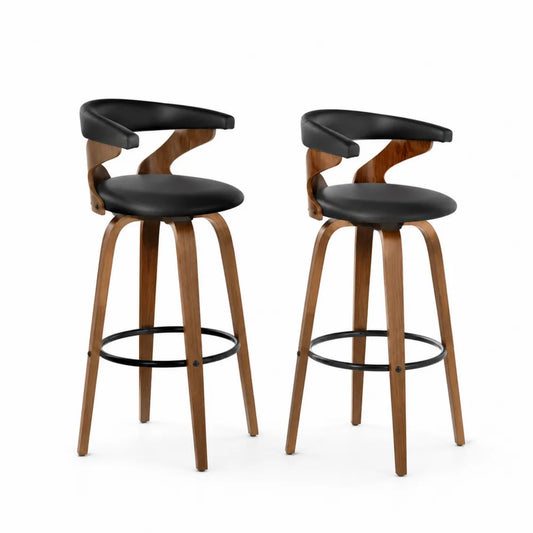 Lot de 2 tabourets de bar en bois et similicuir noir