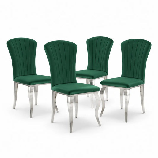 Lot de 4 chaises en velours vert avec pieds en acier inoxydable