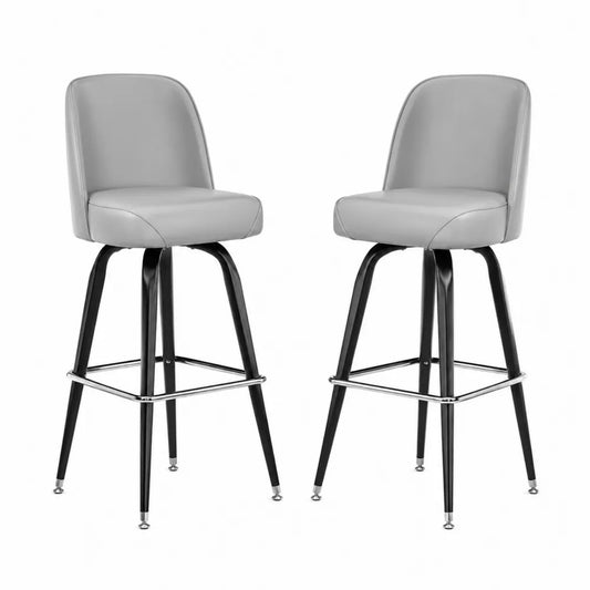 Tabourets de bar en cuir synthétique gris avec pieds en métal - Lot de 2
