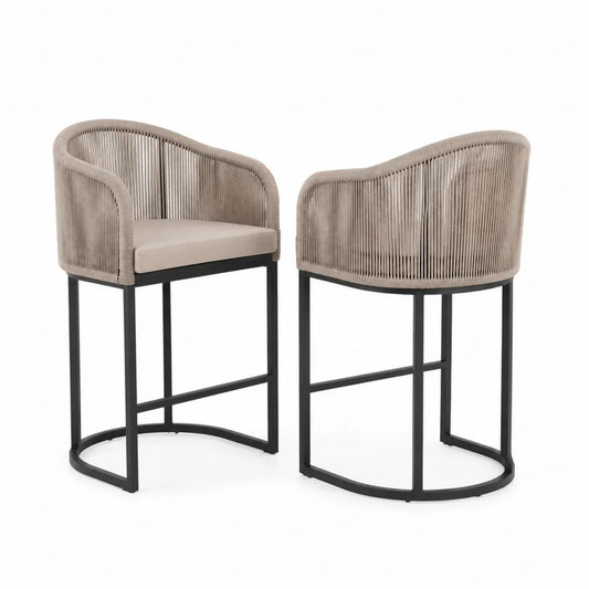 Paire de tabourets de bar en corde avec cadre noir