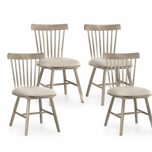Lot de 4 chaises de salle à manger en bois gris et lin beige