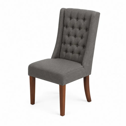 Chaise en bois et tissu gris foncé avec dossier capitonné