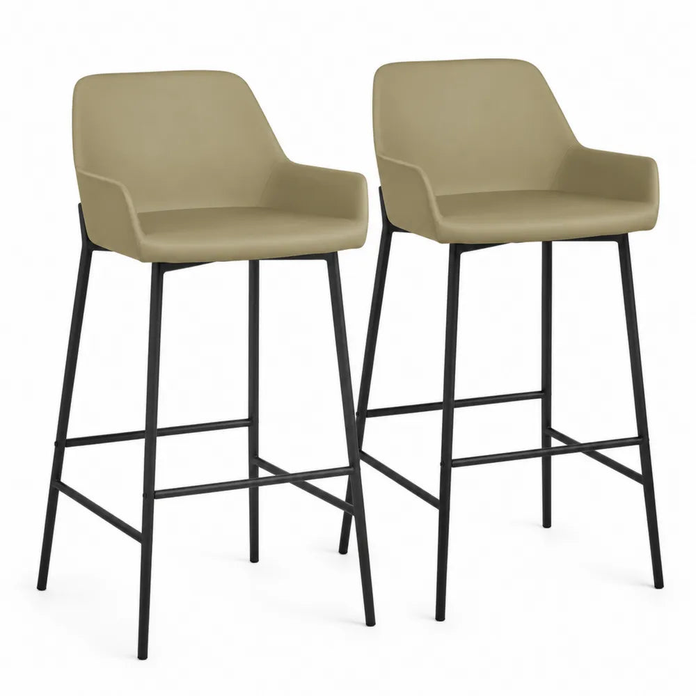 Lot de 2 tabourets de bar en cuir synthétique beige et métal