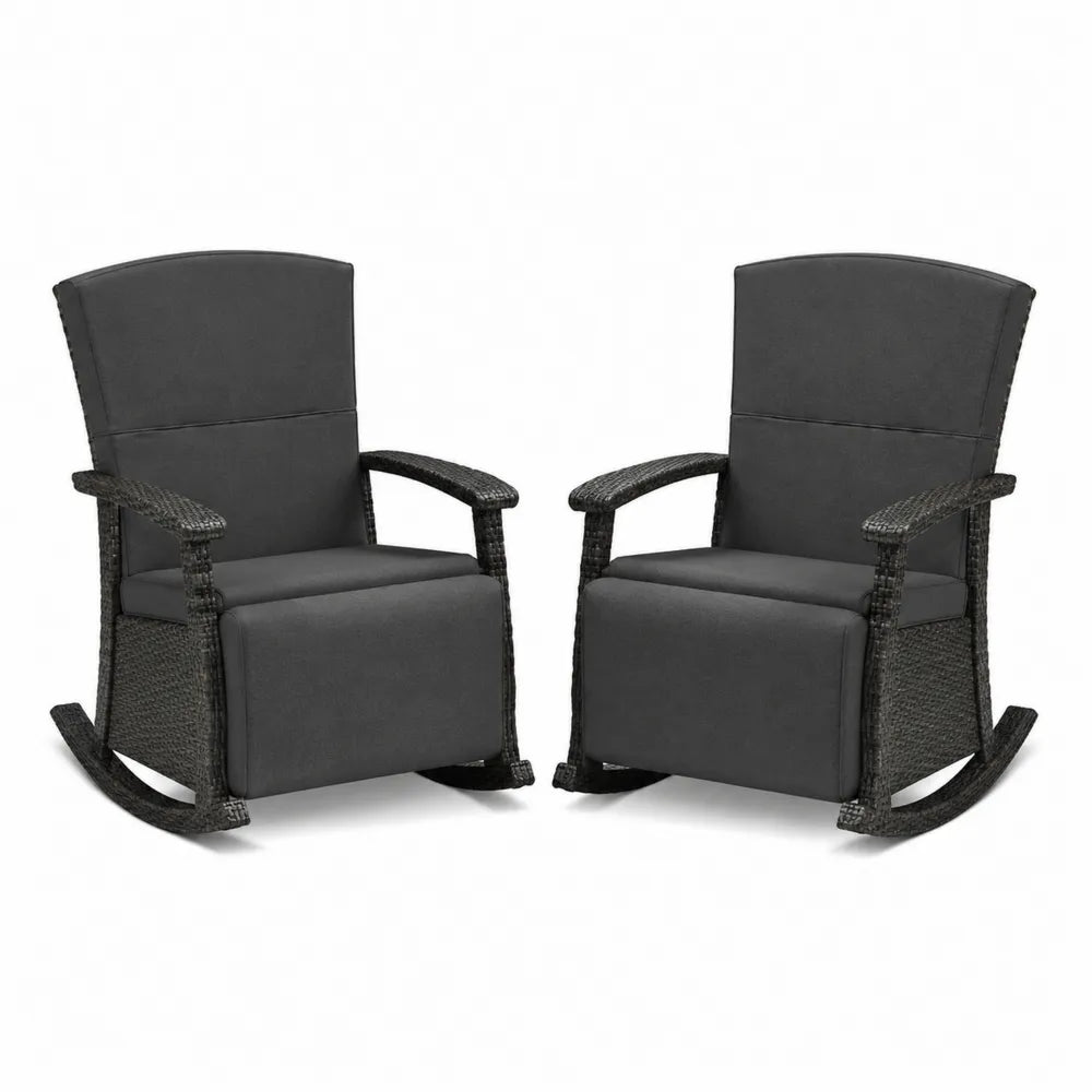 Ensemble de 2 chaises à bascule en rotin avec coussins en polyester