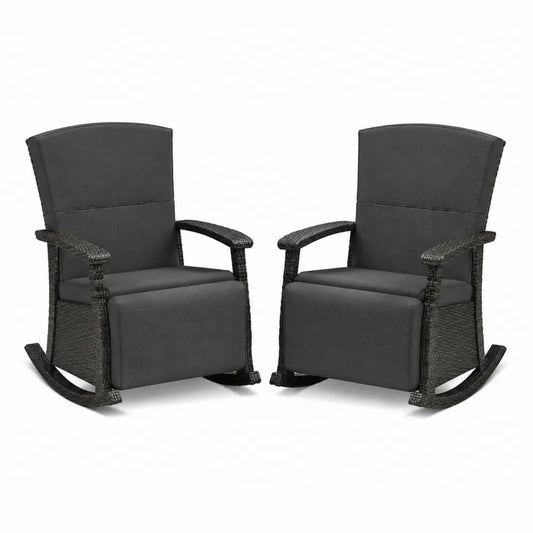 Ensemble de 2 chaises à bascule en rotin avec coussins en polyester