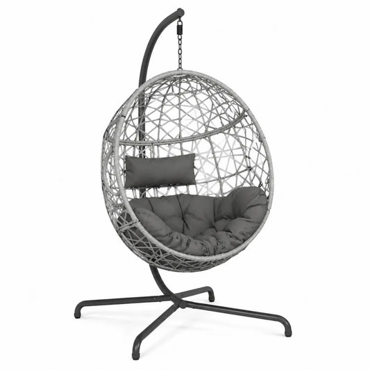 Chaise Suspendue en Résine Tressée Gris avec Cadre en Acier