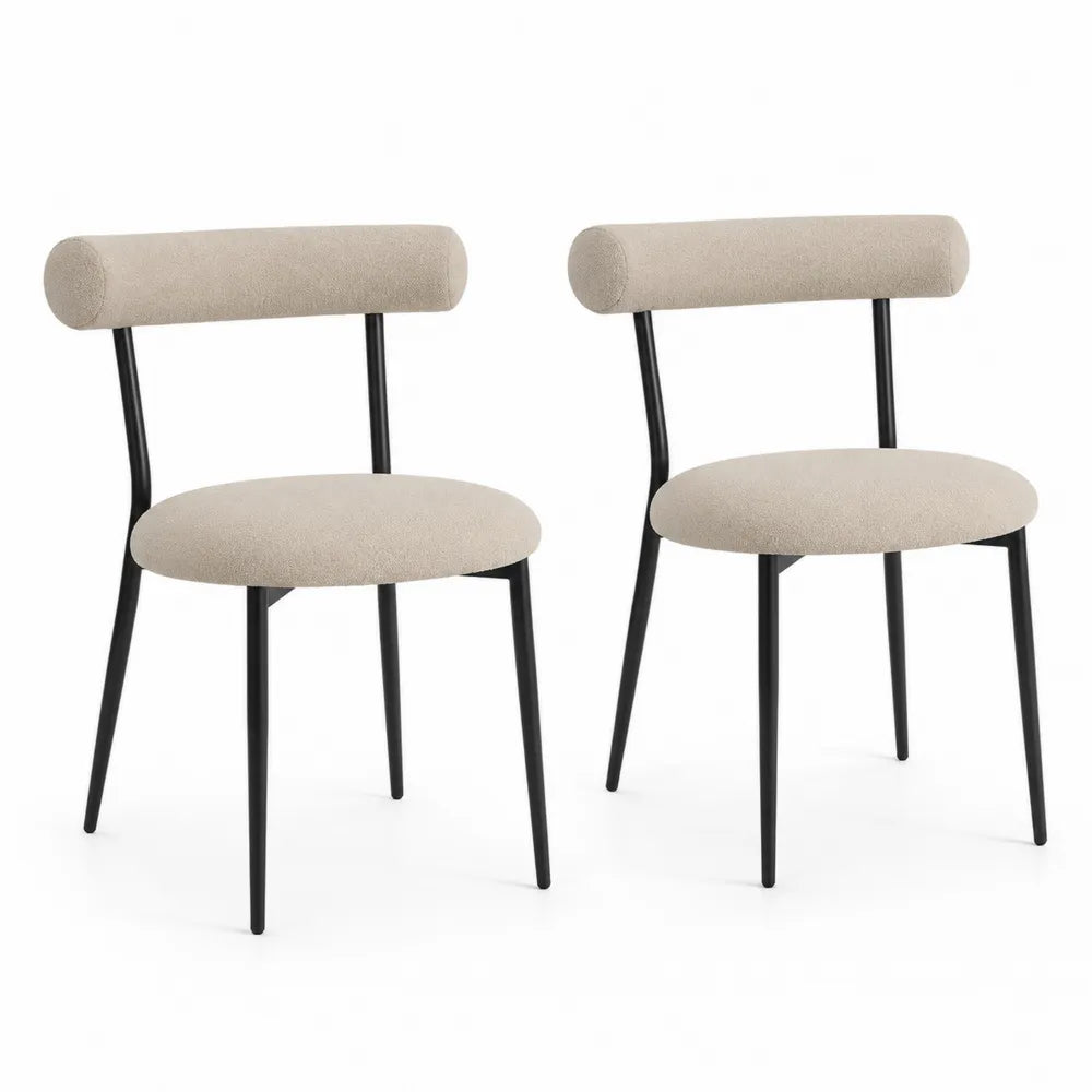 Lot de 2 chaises en tissu bouclé beige et métal noir