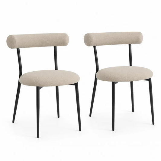 Lot de 2 chaises en tissu bouclé beige et métal noir
