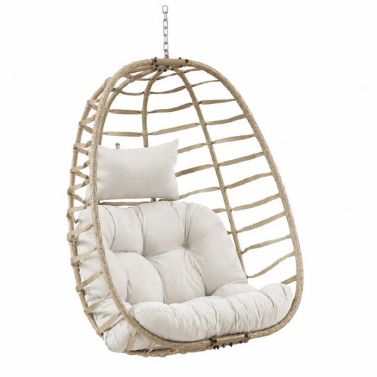 Chaise suspendue en rotin avec coussin crème