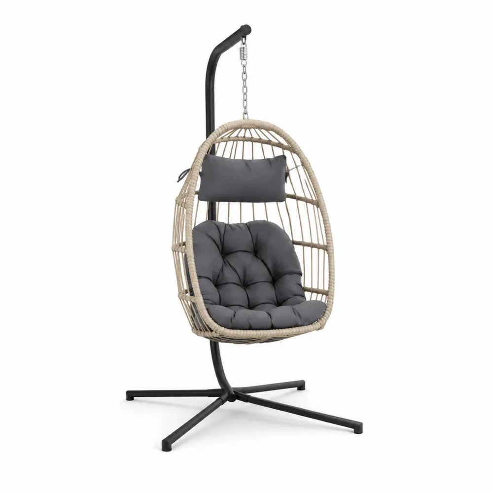 Chaise suspendue en rotin avec coussins gris foncé