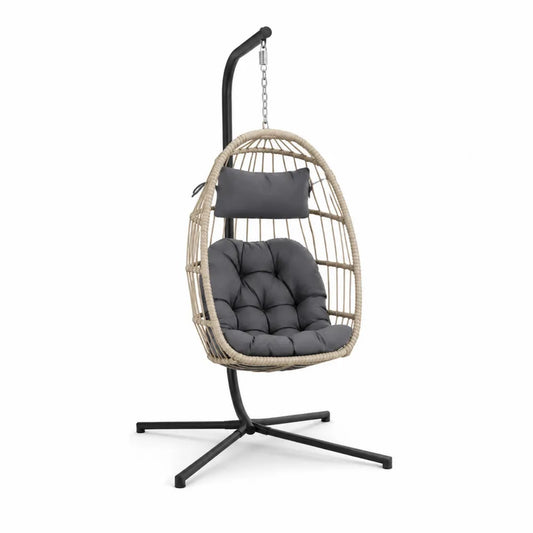 Chaise suspendue en rotin avec coussins gris foncé