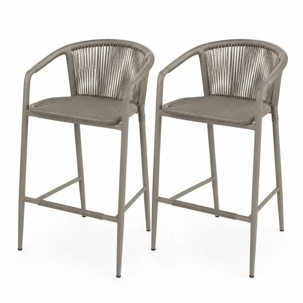Lot de 2 chaises de bar en métal avec corde tissée taupe