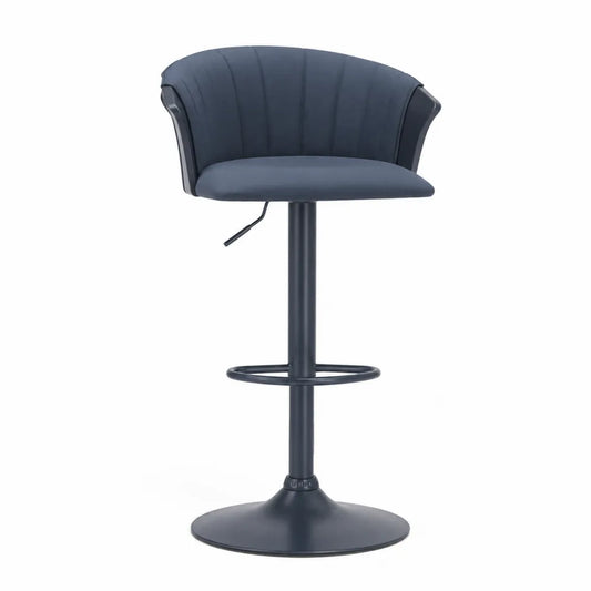 Chaise de bar réglable en tissu bleu acier avec base en métal